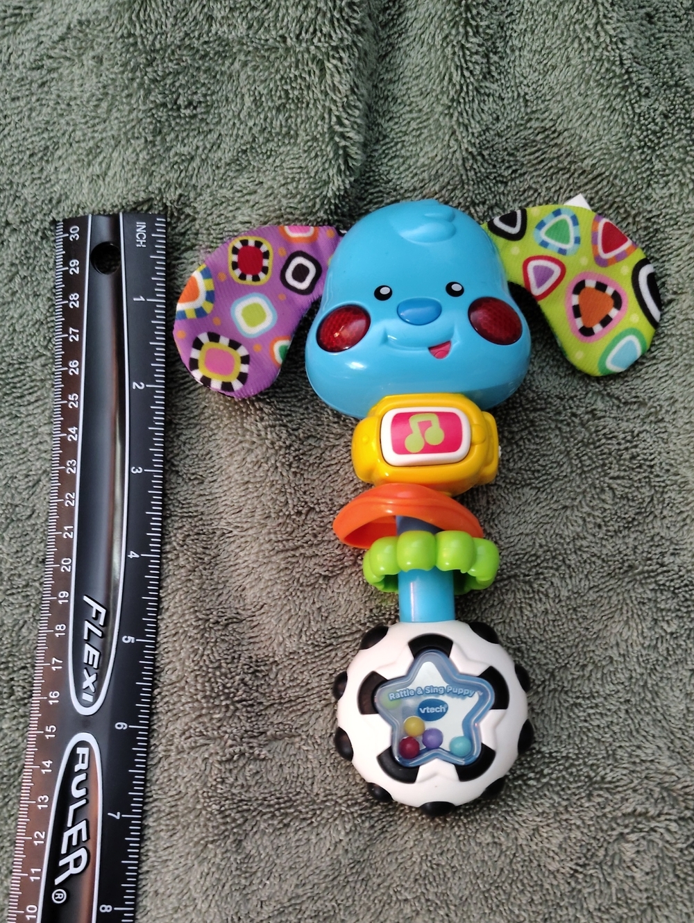 VTech Blue Puppy Rattle Toy with Colorful Patterned Ears